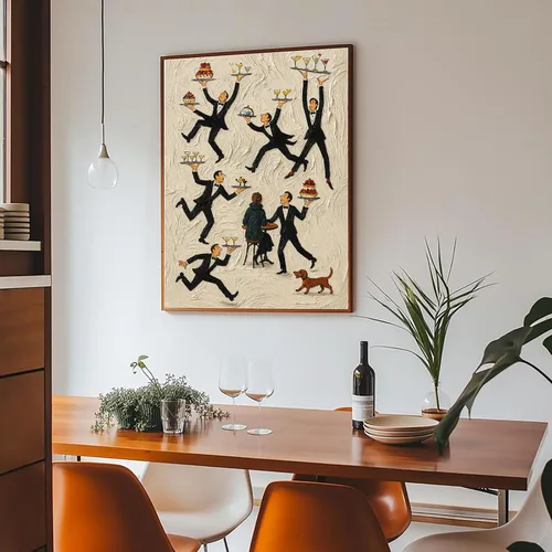 Vista 3 de Divertido arte de pared de cocina Servers In A Restaurant Poster Food Drinks Print Painting Vintage Pintura al óleo Impresiones Estéticas Retro