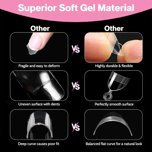 Vista 3 de GELPARTY - Puntas de uñas de gel suave, media cubierta, 240 unidades, 12 Transparente