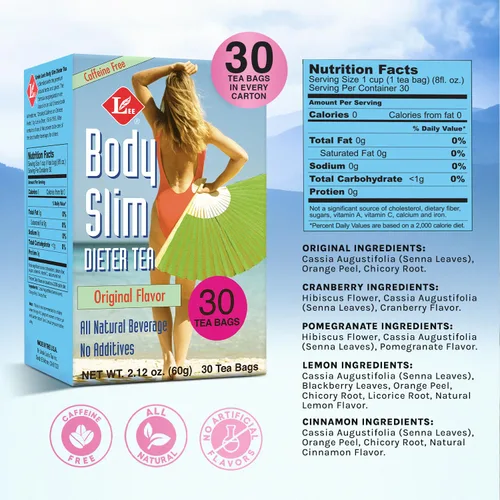 Vista 2 de Uncle Lee's Body Slim Dieters Tea, Té desintoxicante y adelgazante - Senna, naranja amarga, sabor canela y raíz de achicoria, laxante natural