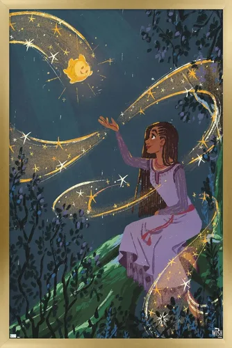 Vista 15 de Trends International Disney Wish - Póster de collage 2 (Asha & Star), 22.4 pulgadas de largo x 14.7 pulgadas, versión enmarcada en madera de granero