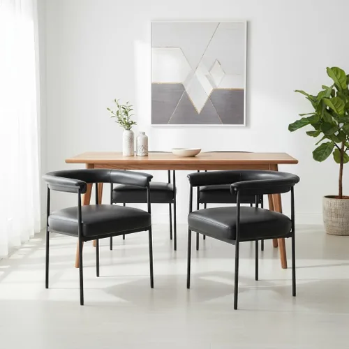 Vista 10 de LukeAlon Juego de 2 sillas de comedor de piel sintética, silla de cocina tapizada con respaldo abierto con patas de metal negro, respaldo curvado