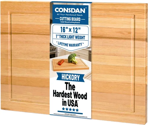 Vista 9 de CONSDAN Tabla de cortar de madera para cocina, 16 x 12, madera de abedul sólido, grano de borde, tabla de cortar, bloque de carnicero con ranura