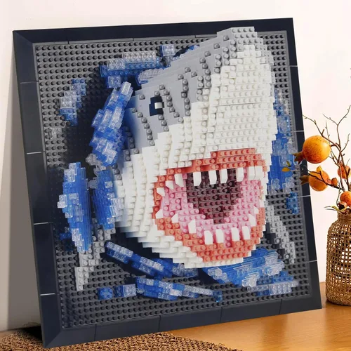 Vista 6 de Animal Shark - Juego de bloques de construcción 3D para pared, diseño de microbloques de construcción no compatible con Lego