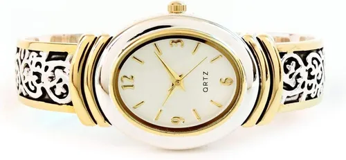 Vista 2 de 2Tone estilo occidental decorado con cara ovalada reloj brazalete para mujer