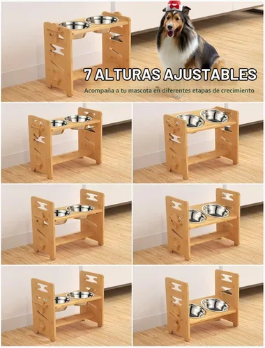 Vista 3 de Vantic Cuencos elevados para perros, soporte elevado ajustable para perros Bambú