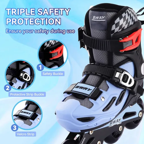 Vista 4 de SWAY Patines en línea ajustables en 4 tallas para niñas y niños, todas las ruedas se iluminan, patines en línea para exteriores para niños y jóvenes