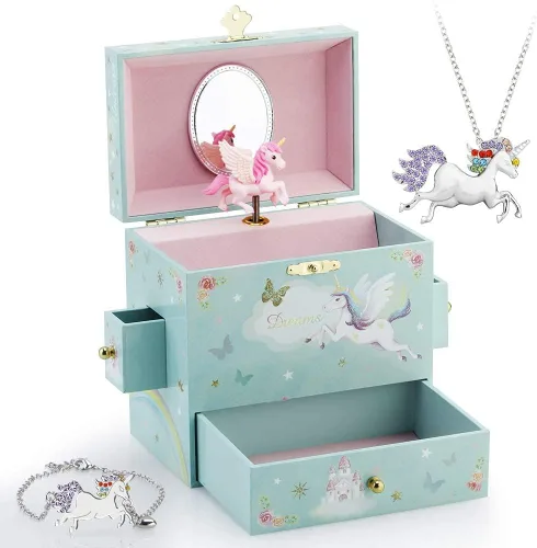 Vista 2 de RR ROUND RICH DESIGN Joyero musical para niñas con temática de bailarina y unicornio mágico