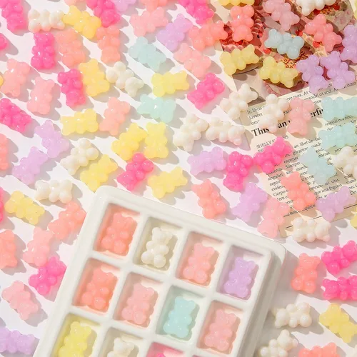 Vista 9 de 200 cuentas de oso acrílico transparente de oso de goma coloridas, lindo oso de cuentas para collares, pulseras, llaveros, joyería, manualidades