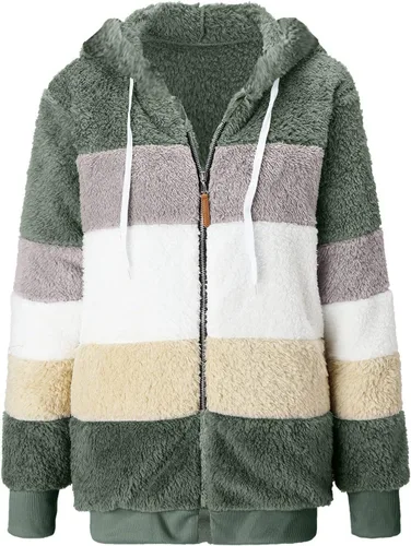 Vista 3 de SNKSDGM Chaqueta de invierno para mujer, forro polar peludo, de piel sintética, para otoño e invierno, con capucha