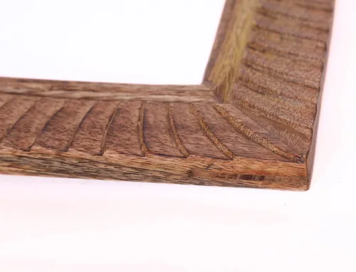 Vista 7 de Marco de fotos tallado a mano de madera de mango de 5 x 7 pulgadas con vidrio real, marco de madera vintage con patrón de rayas marrones