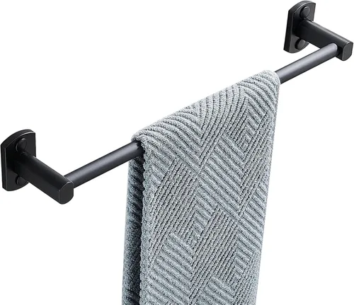 Vista 10 de Toallero negro, toallero de mano para baño, colgador de toallas montado en la pared, soporte para toallas de baño de cocina, barra de toalla