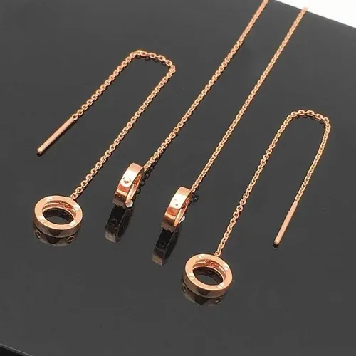 Vista 3 de SAGEKING 2024 New 585 Purple Gold Double Ring Drop Earrings For Women 14K Rose Gold Classic Collection Long Tassel Engagement Jewelry Gift Fashion