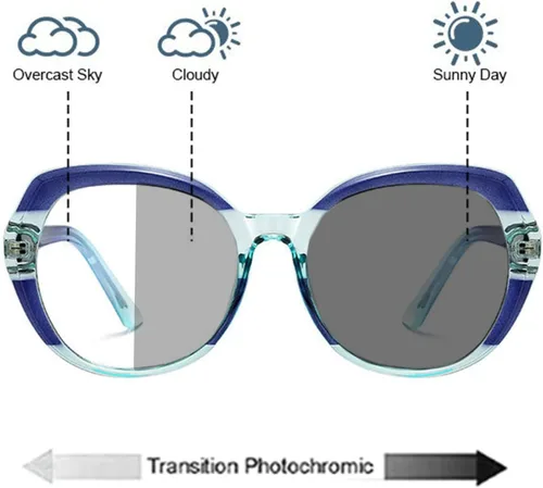 Vista 3 de Gafas de lectura fotocrómicas progresivas de transición multienfoque para mujer, de gran tamaño, redondo, para presbicia, lector de gafas de sol