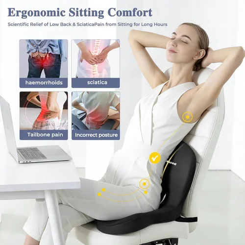 Vista 2 de Cojín de asiento de espuma viscoelástica para ciática y alivio del dolor de espalda, almohadilla ergonómica para silla con correa ajustable y funda