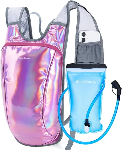 Vista 11 de Blue Quartz Rave Hydration Backpack, Reflective Hiking Pack with 2L Water Bladder & Phone Pocket, Hydro Pack with Insulated Compartment for Festival