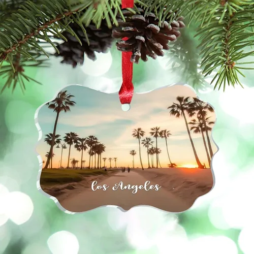 Vista 18 de Florida USA - Adornos de Navidad acrílicos de Miami, paisaje urbano, decoraciones de Navidad para árbol de viaje, recuerdo, adornos de Navidad