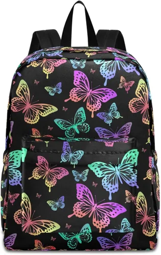 Vista 10 de MNSRUU Mochila para estudiantes para la escuela, Halloween, mochila luminosa de murciélagos para laptop, mochila estética para niñas, niños, mochila
