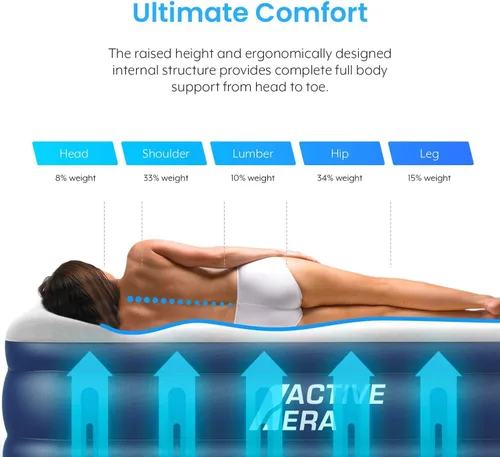 Vista 4 de Active Era Colchón de aire Queen prémium de 20 pulgadas con bomba integrada, almohada elevada, resistente a pinchazos, parte superior suave