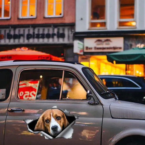 Vista 2 de Calcomanía de vinilo 3D para auto con diseño de beagle, calcomanías impermeables para auto con diseño de perro, decoración con diseño de animales