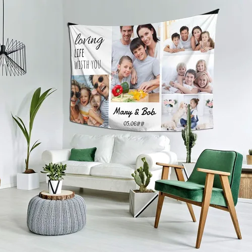 Vista 7 de Nsipan Tapiz personalizado para subir imágenes, texto fotográfico, decoración de pared, colección de collage de dormitorio, decoración