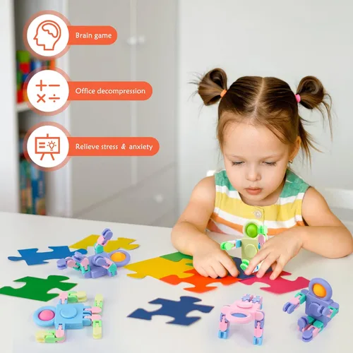 Vista 6 de Hanaive 8 piezas robot Fidget Spinners transformable con cadena de giroscopio para dedos, deformable, para aliviar el estrés, juguetes sensoriales