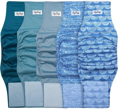 Vista 14 de JoyDaog - Pañales reutilizables para cachorros varones, paquete de 5, lavables, bandas reutilizables para el vientre, para perros