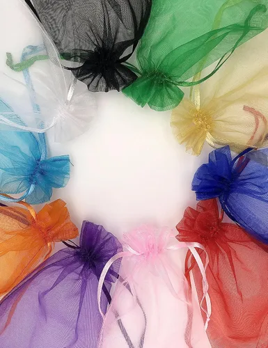 Vista 2 de Jexila 120 bolsas de organza transparente de 5 x 7 pulgadas, bolsas de regalo con cordón de malla pequeñas para joyas, bodas, fiestas, baby shower