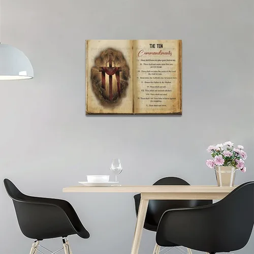 Vista 2 de Arte de Pared Cruz de los Diez Mandamientos Arte de Pared de los 10 Mandamientos Versículo Bíblico Religión Cristiana Escritura Imágenes Decoración