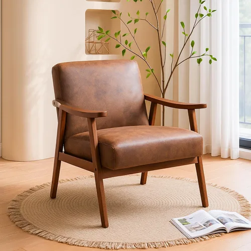 Vista 12 de Container Furniture Direct Silla decorativa con tapicería de microfibra y marco de madera maciza, muebles de sala de estar clásicos de mediados
