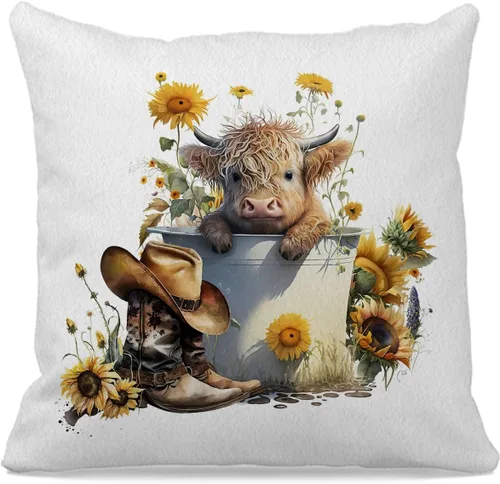 Vista 6 de OFlich Highland Cow Celtic - Fundas de almohada de verano con estampado de vaca de las montañas de 18 x 18 pulgadas, decoración de estilo floral