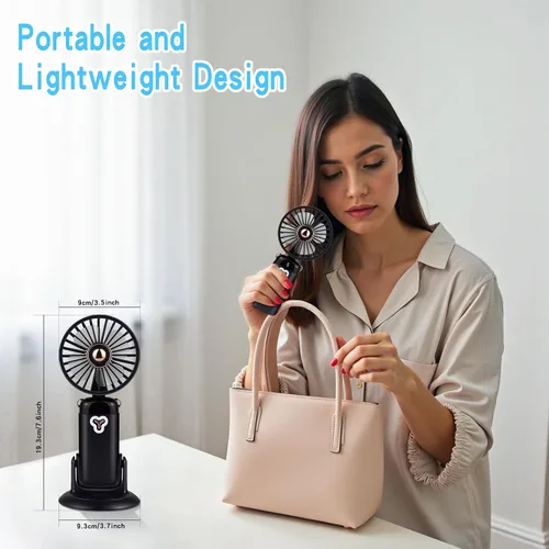 Vista 6 de Versátil ventilador portátil 4 en 1, ventilador a pilas con base, ajustable a 90°, mini ventiladores recargables, pantalla digital y capacidad