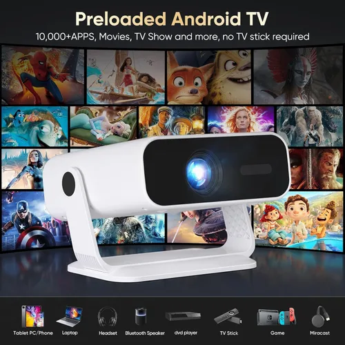 Vista 3 de Soporte para mini proyector 4K, WiFi 6 BT 5, Keystone automático Negro