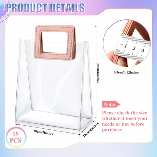 Vista 2 de Meanplan Paquete de 15 bolsas de regalo transparentes con asas, bolsas de regalo reutilizables de PVC transparentes para regalos, bolsas de plástico