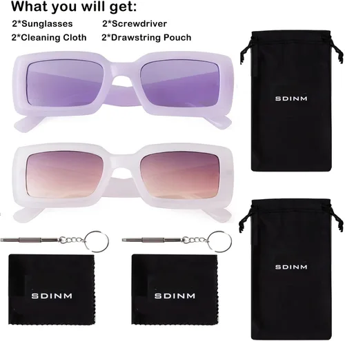 Vista 6 de Vintage Rectangle Sunglasses for Women Men Chunky Frame Square Glasses Retro 90s Nude Sunglasses
