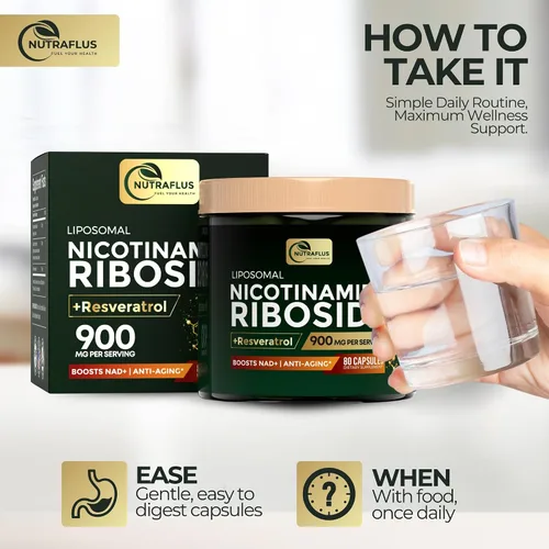 Vista 5 de Suplemento NAD Alternativa de NMNH - Suplemento liposomal NAD + Resveratrol - Suplementos NAD para mujeres y hombres - Ribosida de nicotinamida