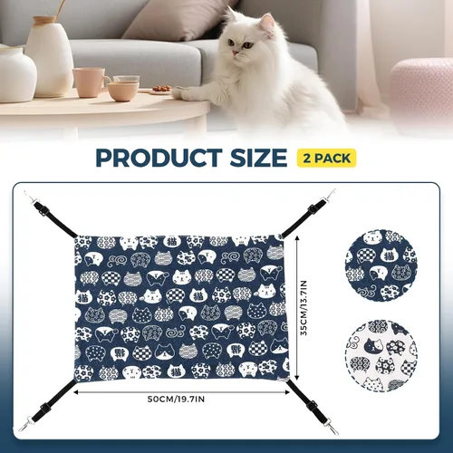 Vista 4 de Admaison Hamaca para Gatos para Jaula Colgante Reversible Paquete de 2, Cama Hamaca para Mascotas Ajustable, Hamaca Suave para Dormir para Gatos