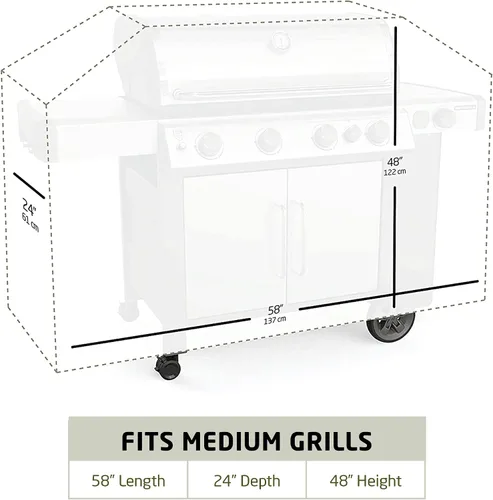 Vista 3 de Cubierta prémium para parrilla para todo tipo de clima, 58 pulgadas, doble capa de tela oxford 600D, 100 % impermeable, para parrilla a gas
