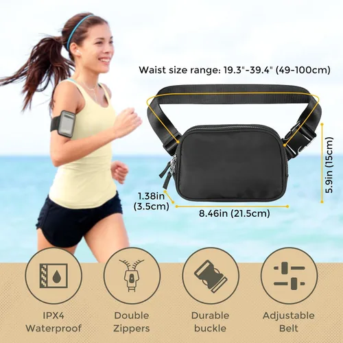 Vista 5 de ProCase Riñonera mejorada para hombres y mujeres, a la moda, impermeable, para correr, con correa resistente ajustable y doble cremallera