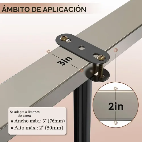 Vista 8 de 2 patas de soporte de marco de cama de altura ajustable, patas de soporte de marco de cama de acero extra resistentes con base de goma más ancha
