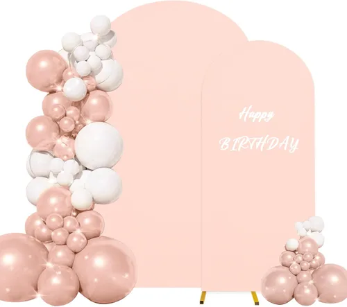 Vista 23 de Juego de 2 fundas para arco de boda de 2 lados, parte superior redonda de spandex ajustada, funda de telón de fondo para arco, para decoración