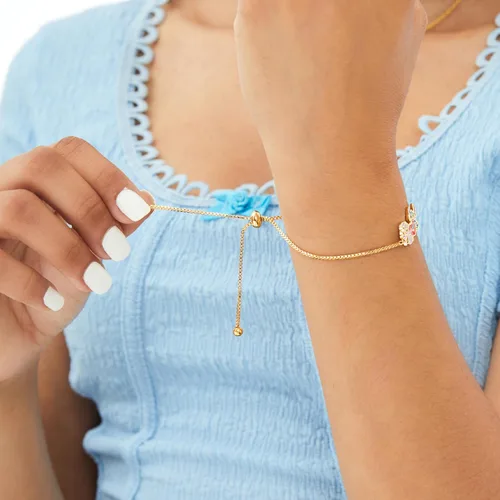 Vista 3 de Disney Pulsera de puntada y corazón de ángel para mujer, pulsera de puntada ajustable chapada en flash de 18 quilates, con licencia oficial, Latón