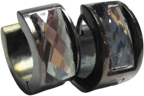 Vista 9 de Aretes de aro de acero inoxidable con cristal multicolor negro para hombres y mujeres