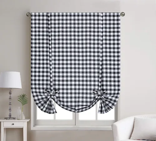 Vista 5 de Decotex 1 panel de cortina para ventana con bolsillo para cortinero a cuadros de búfalo (42 x 63 pulgadas, gris pardo/beige)