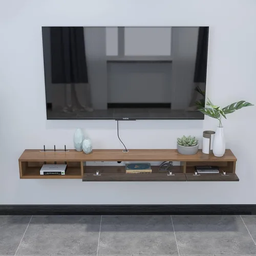 Vista 3 de Pmnianhua Estante flotante para TV, soporte flotante de TV de 63 pulgadas, consola multimedia, consola de TV de pared, estante de entretenimiento