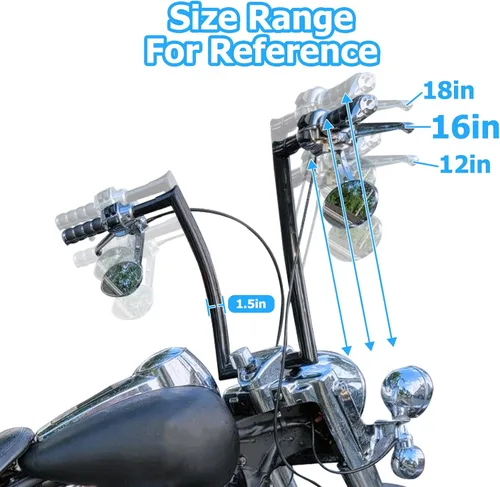 Vista 4 de Mofun Manillares Ape con Elevación de 12 pulgadas, manillares de abrazadera de 1 pulgada, barras gruesas de 1.5 pulgadas compatibles con Harley