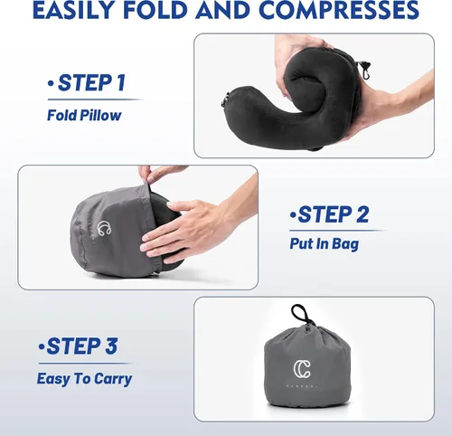 Vista 5 de Almohada para el cuello con capucha, almohada de espuma viscoelástica para el cuello para la cabeza, soporte para la barbilla, avión, automóvil