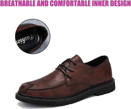 Vista 4 de Zapatos Oxford de cuero cosido a mano para hombre, cómodos, sin cordones, mocasines planos, zapatos náuticos para exteriores, informales