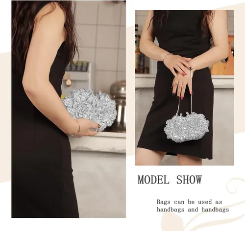 Vista 6 de Ynport Bolso de noche gótico de cristal con diamantes de imitación para mujer, diseño floral, boda, fiesta, diamantes brillantes