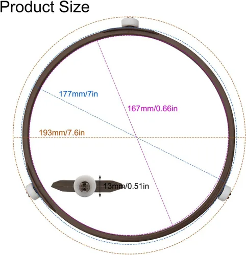 Vista 2 de Anillo giratorio de microondas de 7 pulgadas con rodillos de 0.551 in, soporte de bandeja giratoria de placa de vidrio para horno de microondas de 7
