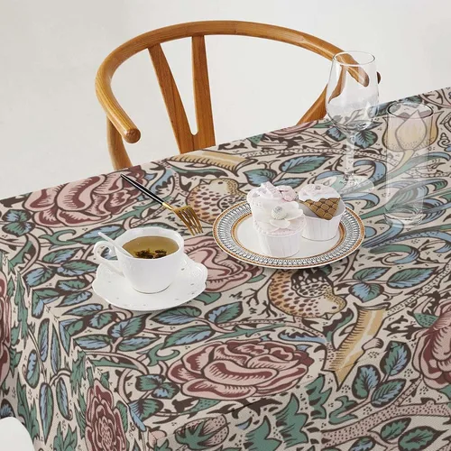Vista 84 de Mantel Floral Retro de Pájaros, Diseño Original Bohemio William Morris Estampado Cubierta de Mesa para Hogar Picnic Fiesta Comedor Cocina William